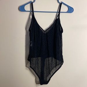 Black see through body suit with star details, size L